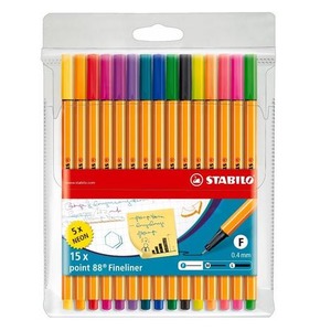 Cienkopis Point 10+5 kolorów neon w etui STABILO