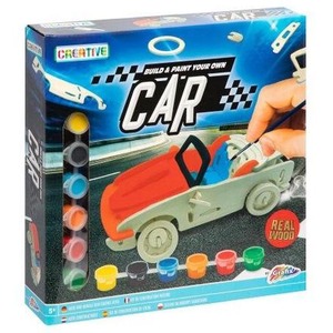 Drewniany samochód budowlany, 6 farb + pędzel