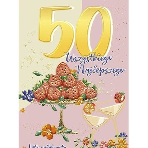 Karnet A5 Urodziny 50 - Patera z truskawkami