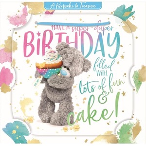 Karnet holograficzny 3D Miś trzymający babeczkę