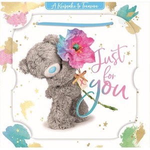 Karnet holograficzny 3D Miś z kwiatem