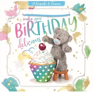 Karnet holograficzny 3D Miś z wisienką na babeczce