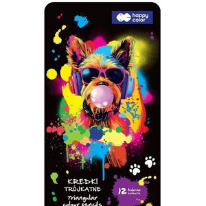 Kredki drewniane trójkątne metal box 12 kolorów Happy Color