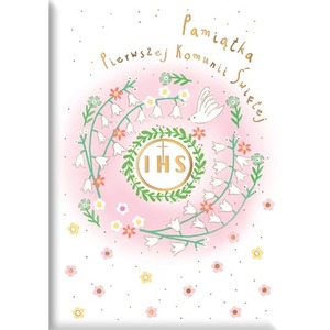 Książeczka A5 Pamiątka Komunijna. Gołąb różowa