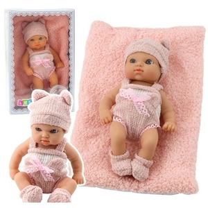 Lalka bobas z kocykiem biało-różowe ubranko 18cm