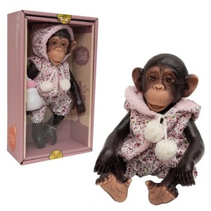 Lalka małpka szympans w kangurku 32cm