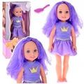 Lalka w sukience z koroną długie włosy fiolet 38cm