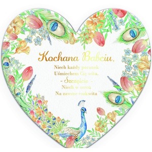 Laurka dwustronna Serce Babcia - Paw w tulipanach