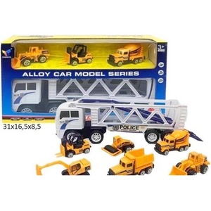 Laweta metalowa z samochodami budowlanymi