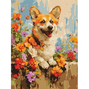 Malowanie po numerach - Corgi w kwiatach 30x40cm