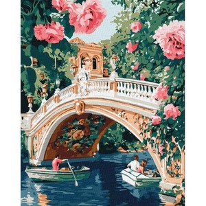 Malowanie po numerach - Most i kwiaty 40x50cm