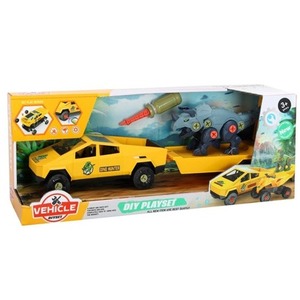 Samochód do montażu z przyczepą i dinozaurem