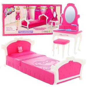 Sypialnia dla lalek z toaletką i akcesoriami róż
