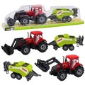 Traktor z ładowaczem i prasą rolniczą czerwony