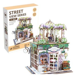 Uliczny zakątek drewniane puzzle 3D kwiaciarnia