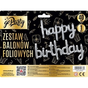 Zestaw balonów foliowych Happy Birthday srebrne
